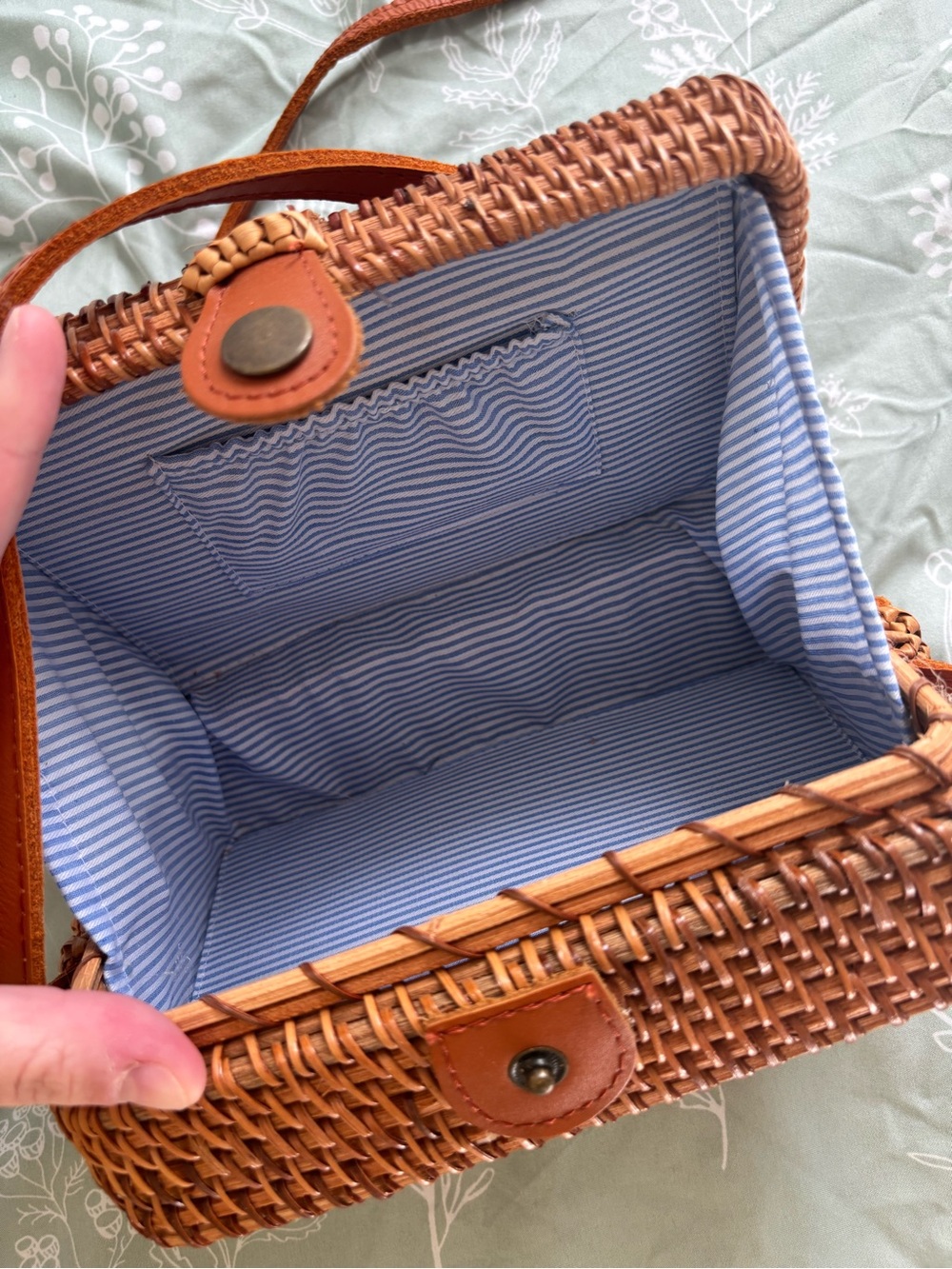 Brown Woven Crossbody Bag with Leather Strap - Picture 7 of 8
